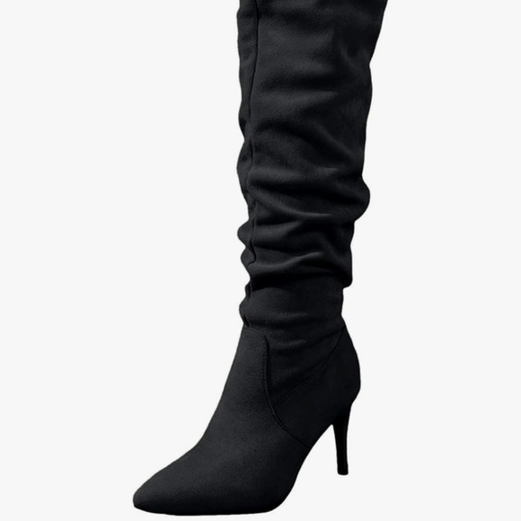 New Sleek Black Heeled Boots Size 6.5 - Picture 2 of 5